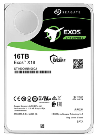 Exos X18 512e/4KN, 3.5" SATA, 16TB, 7200 RPM, 256 MB Cache, NO ENCRYPTION, 5 Years or 2.5M Hours MTBF Warranty