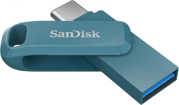 SanDisk Ultra Dual Drive Go USB Type-C Flash Drive, SDDDC3 64GB, USB3.2 Gen 1 Type C / Type A, Swivel Design, Navagio Bay Blue Green, 5Y