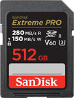 SanDisk Extreme Pro SDXC, SDSDXEP 512GB, V60, U3, C10, UHS-II, 280MB/s R, 150MB/s W, 4x6, Lifetime Limited