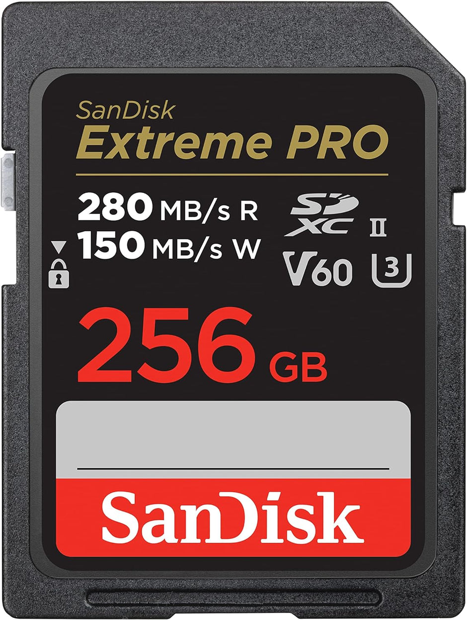 SanDisk Extreme Pro SDXC, SDSDXEP 256GB, V60, U3, C10, UHS-II, 280MB/s R, 150MB/s W, 4x6, Lifetime Limited