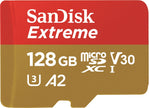 SanDisk Extreme microSDXC, SQXAA 128GB, V30, U3, C10, A2, UHS-I, 190MB/s R, 90MB/s W, 4x6, SD adaptor, Lifetime Limited, Action Cam/Drone SKU