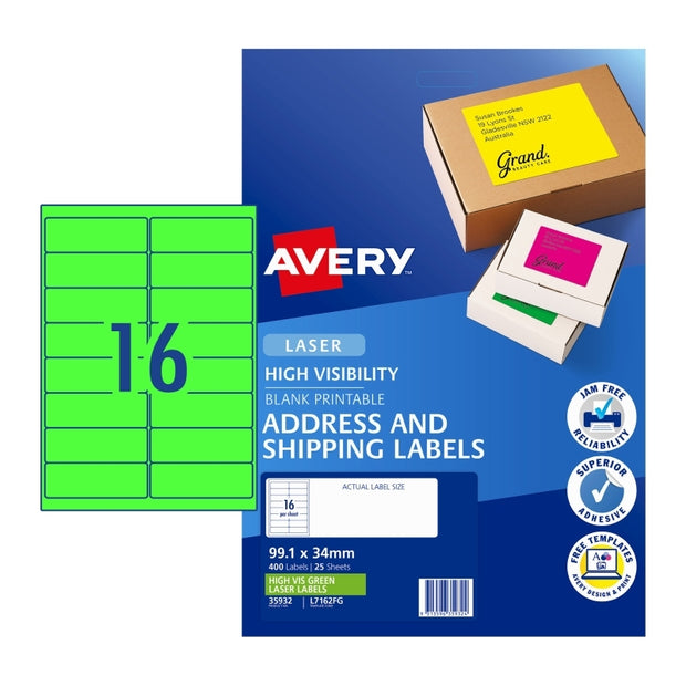AV Laser Lbl Grn L7162FG Pk25 Fluoro Green