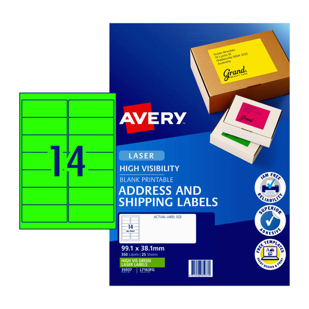 AV Laser Lbl Grn L7163FG Pk25 Fluoro Green