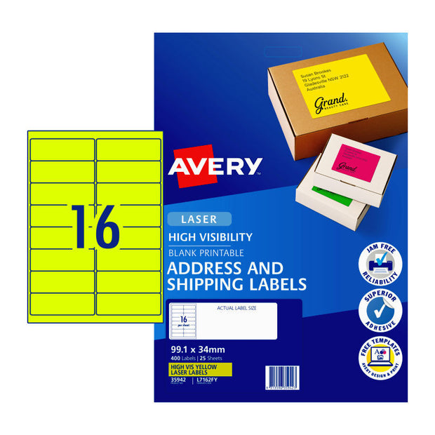AV LsrLbl Yellow L7162FY 16Up Pk25 Fluoro