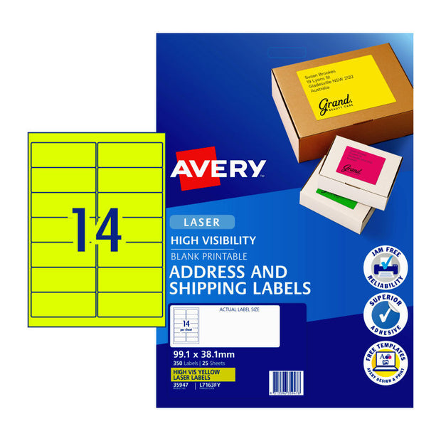 AV LsrLbl Yellow L7163F Y14Up Pk25 Fluoro