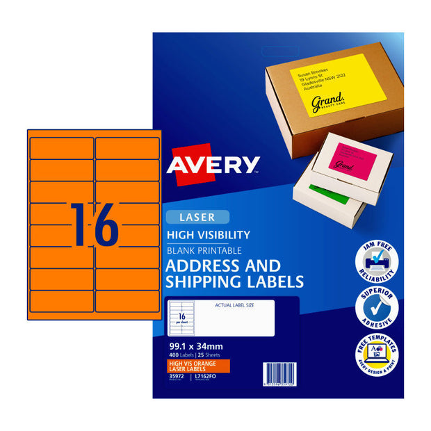 AV Lsr Lbl Org L7162 16Up Pk25 Fluoro Orange