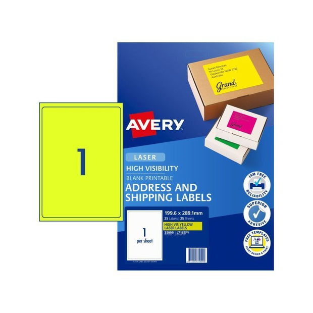 Avery ShipLabel L7167FY YL 1UP Fluoro Yellow