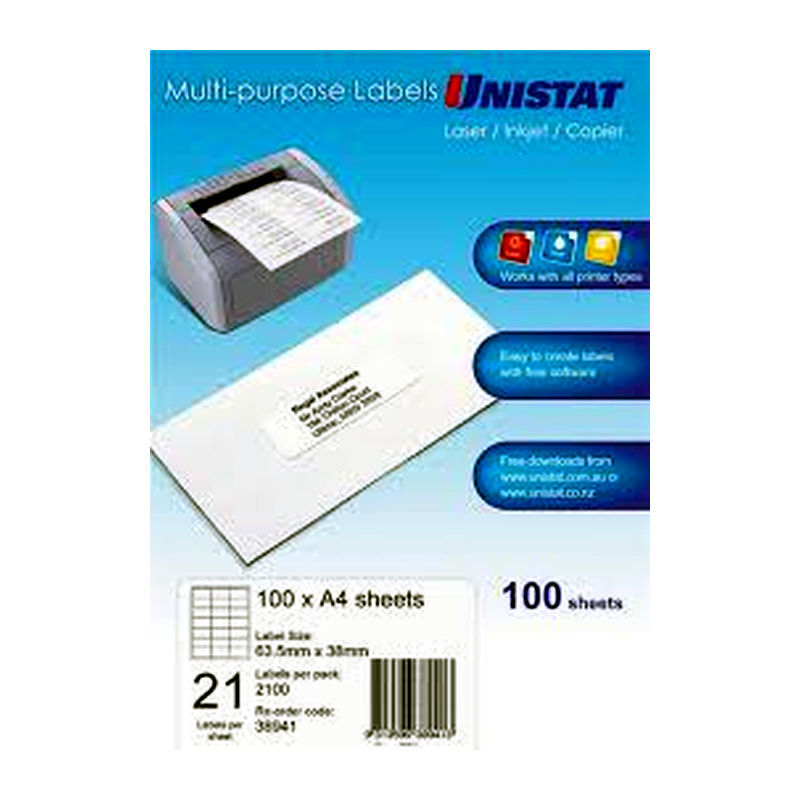 UNI LIP Label 38941 21Up Bx100 White