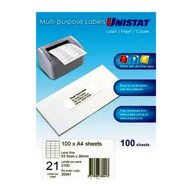 UNI LIP Label 38941 21Up Bx100 White