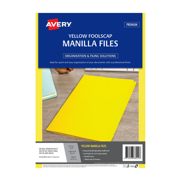AV Manilla Folder Yllw FC Pk20 355X241mm Yellow