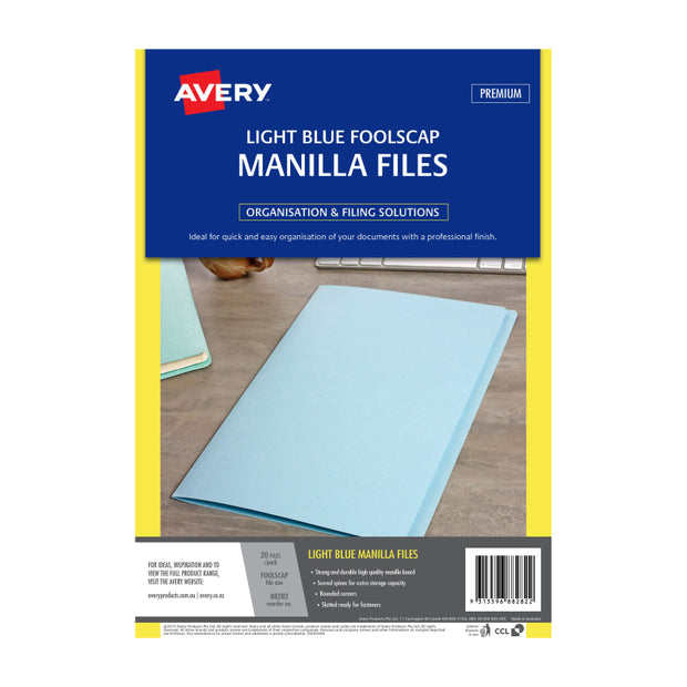 AV Manilla Folder LBlu FC Pk20 355X241mm Light Blue