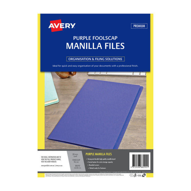 AV Manilla Folder Prpl FC Pk20 355X241mm Purple