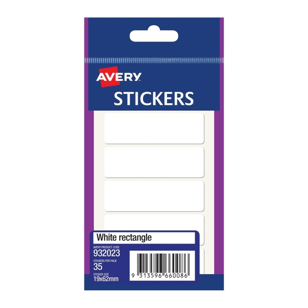AV Wht Rect Sticker 19x62 Bx10 White