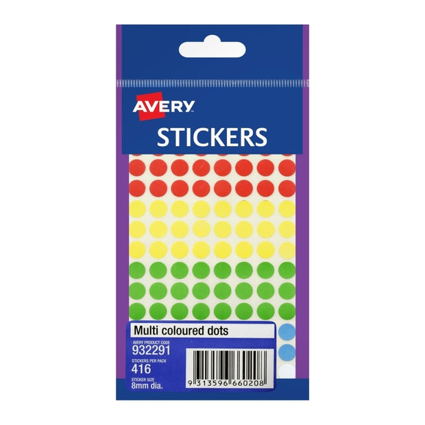 AV Multi Dot Sticker 8mm Bx10 Assorted colour
