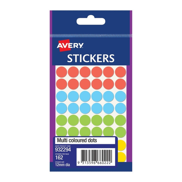 AV Asst Dots 12mm Pk162 Bx10 Multi