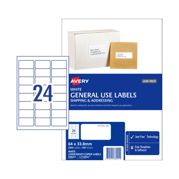 AV Gen Lbl L7159GU 24Up pk100 White