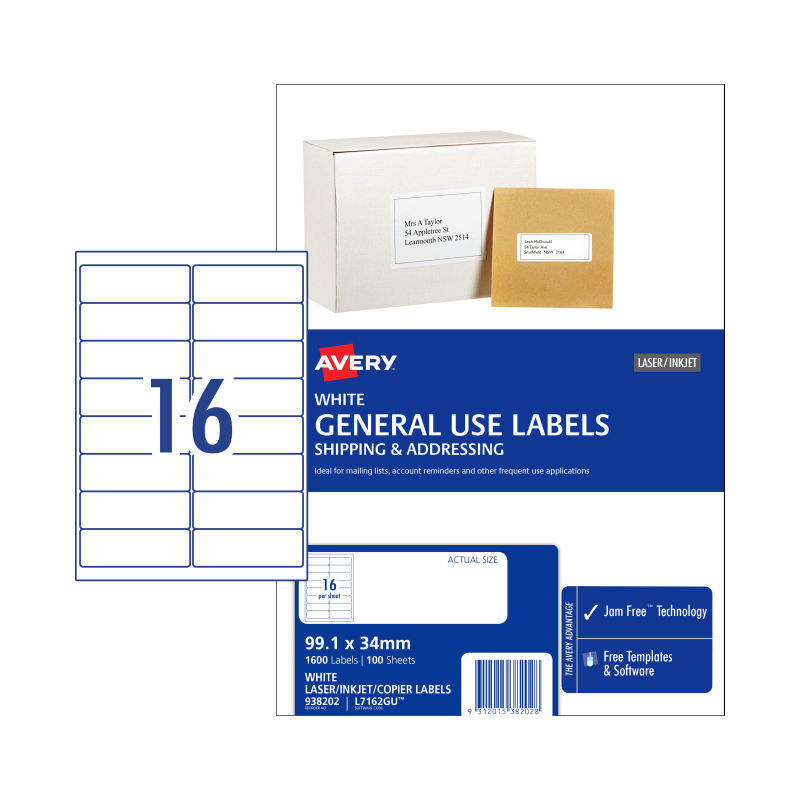 AV Gen Lbl L7162GU 16Up Pk100 White