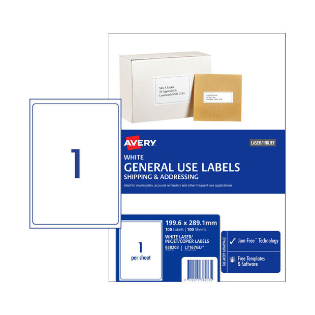 AV Gen Lbl L7167GU1Up Pk100 White