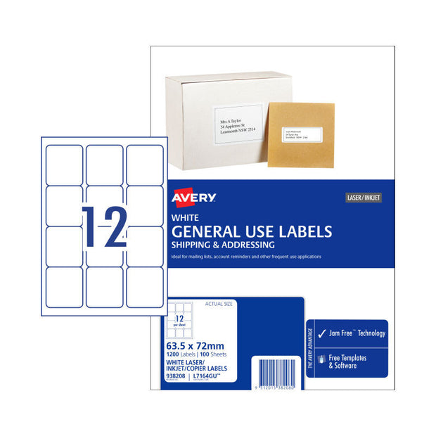 AV Gen Lbl L7164GU 12Up Pk100 White