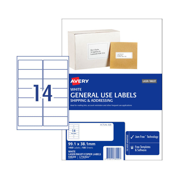 AV Gen Lbl L7163GU 14Up Pk100 White
