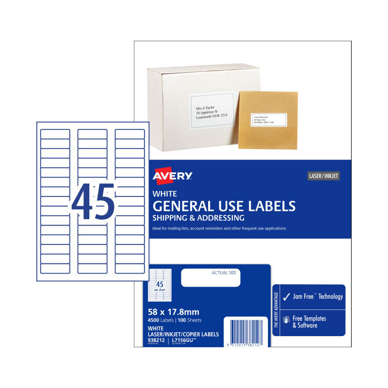 AV Gen Lbl L7516GU 45Up Pk100 White