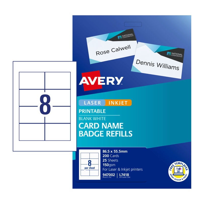 AV Badge Refill L7418 8Up Pk25 White