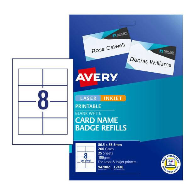 AV Badge Refill L7418 8Up Pk25 White
