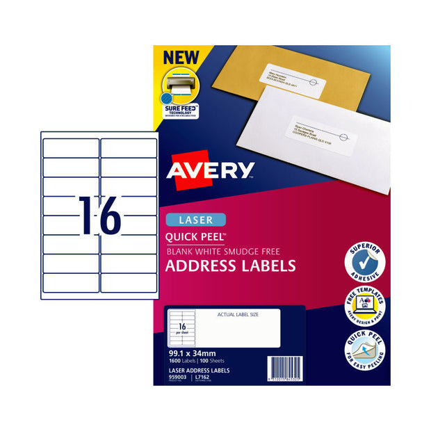 AV Lsr Lbl QP L7162 16Up Pk100 White