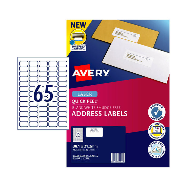 AV Laser Lbl L7651 65Up Pk25 White