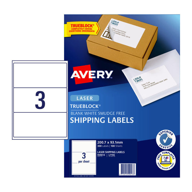 AV Laser Label L7155 3Up Pk100 White