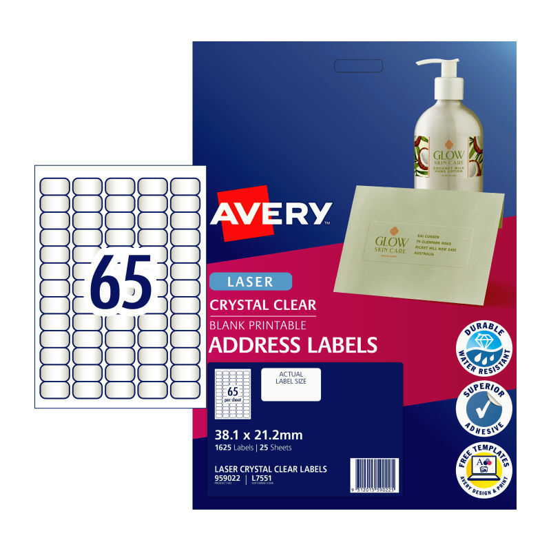 AV Lsr Lbl Clr L7551 65Up Pk25 Clear