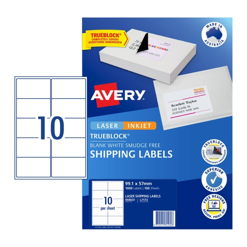 AV Laser Lbl L7173 10Up Pk100 White