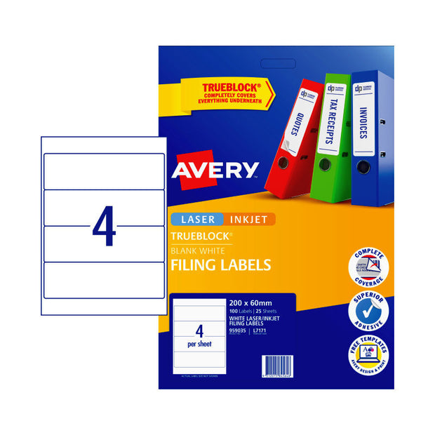 AV Laser Label L7171 4Up Pk25 White