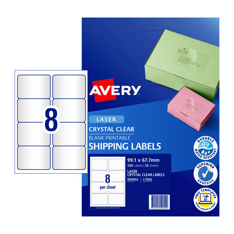 AV Lsr Lbl Clr L7565 8Up Pk25 Clear