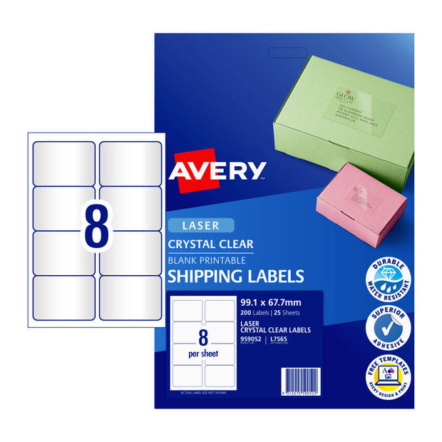 AV Lsr Lbl Clr L7565 8Up Pk25 Clear