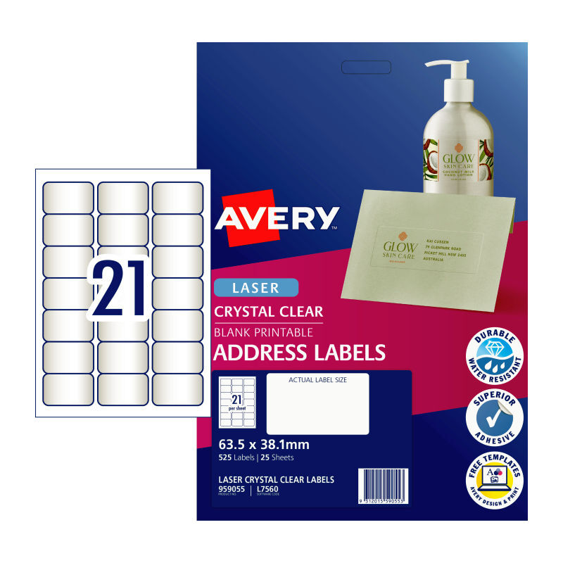 Avery Lbl Clr L7560 21Up Pk25 Clear