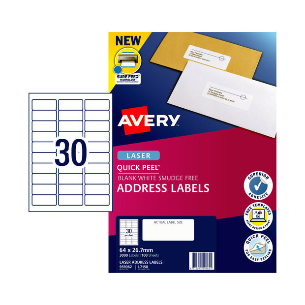 AV Laser Lbl L7158 30Up Pk100 White