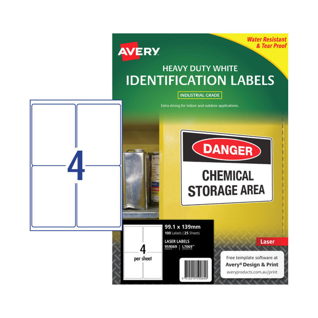 Avery LaserLbl L7069 4Up Pk25 White