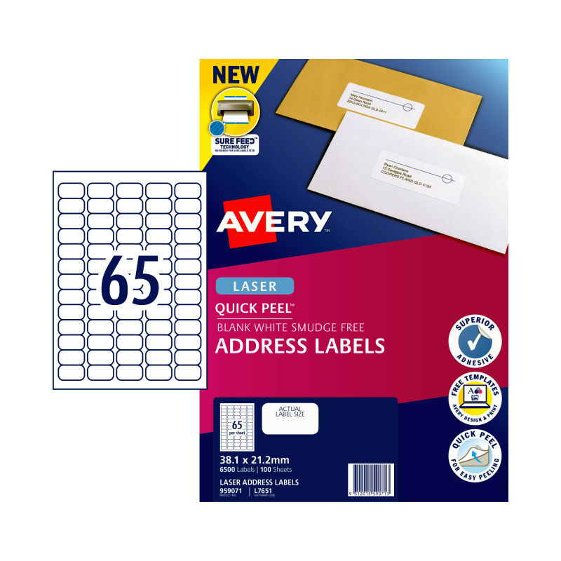 AV Lsr Lbl QP L7651 65L Pk100 White