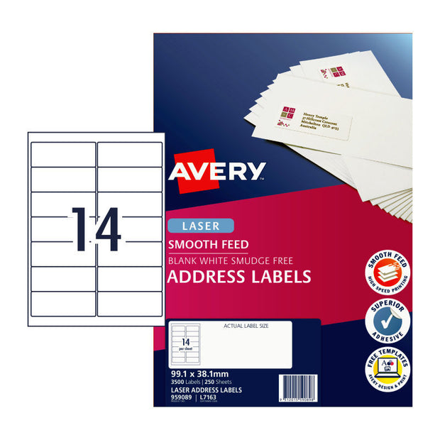 AV Laser Lbl L7163 14Up Pk250 White