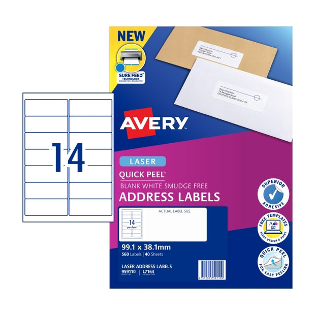 Avery LsrLabel L7163 14UP Pk40 White