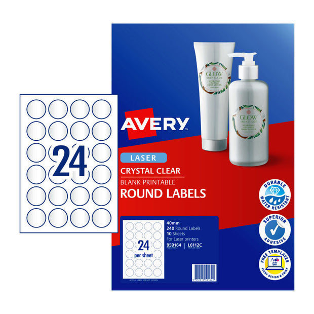 AV Laser Lbl Red Clr 40mm Pk240 Clear