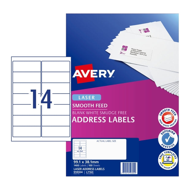 Avery Lsr Lbl L7163 14UP Bx5 White
