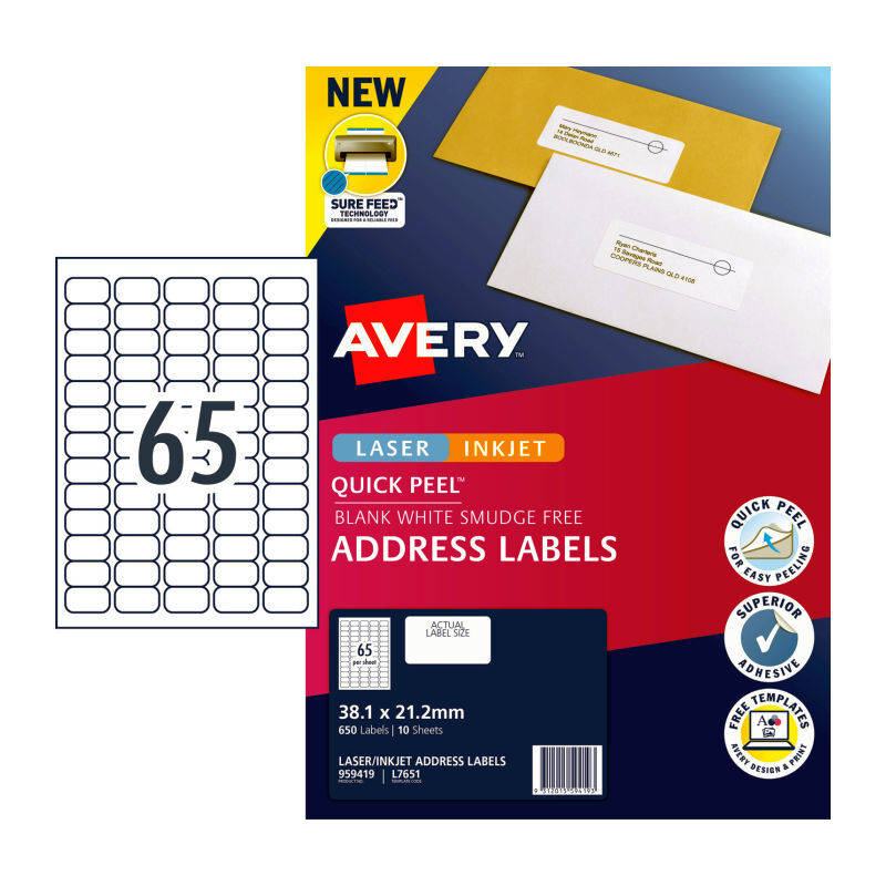 Avery Label QP L7651 65Up Pk10 White