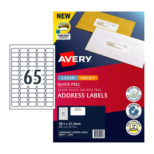 Avery Label QP L7651 65Up Pk10 White