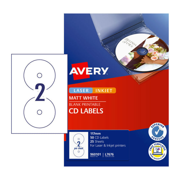 AV LIP Label CD/DVD L7676 Bx50 White