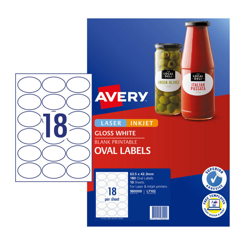 Avery Lbl Oval L7102 18Up Pk10 White