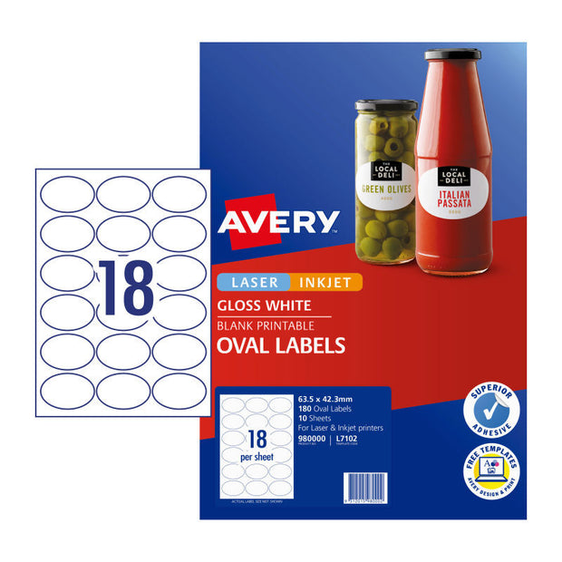 Avery Lbl Oval L7102 18Up Pk10 White