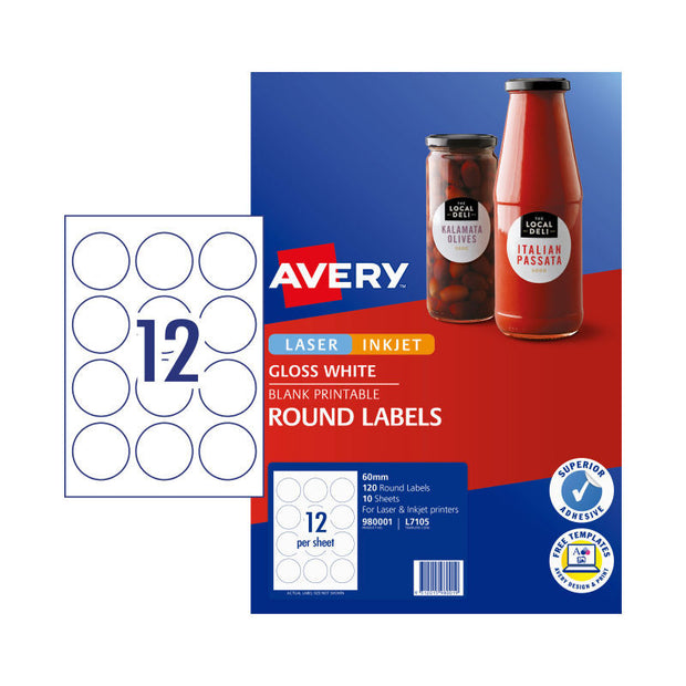 AV Lbl L7105 Red 60mm 12Up Pk10 White