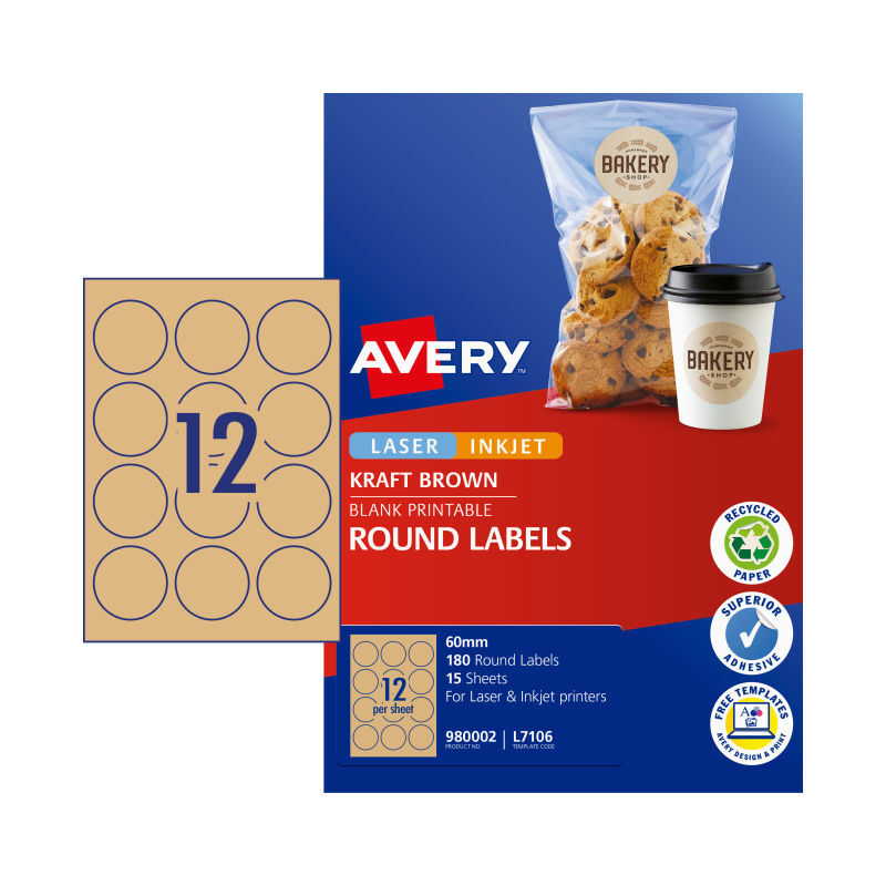 AV Lbl Red Brn 60mm 12Up Pk15 Brown